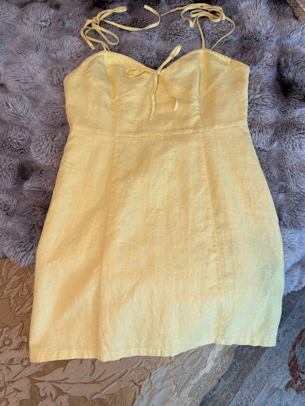 Yellow Tie-Shoulder Linen Blend Summer Sundress
